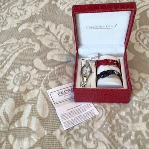 Coldwater Creek Women's Red and Black Interchangeable Strap Watch Set